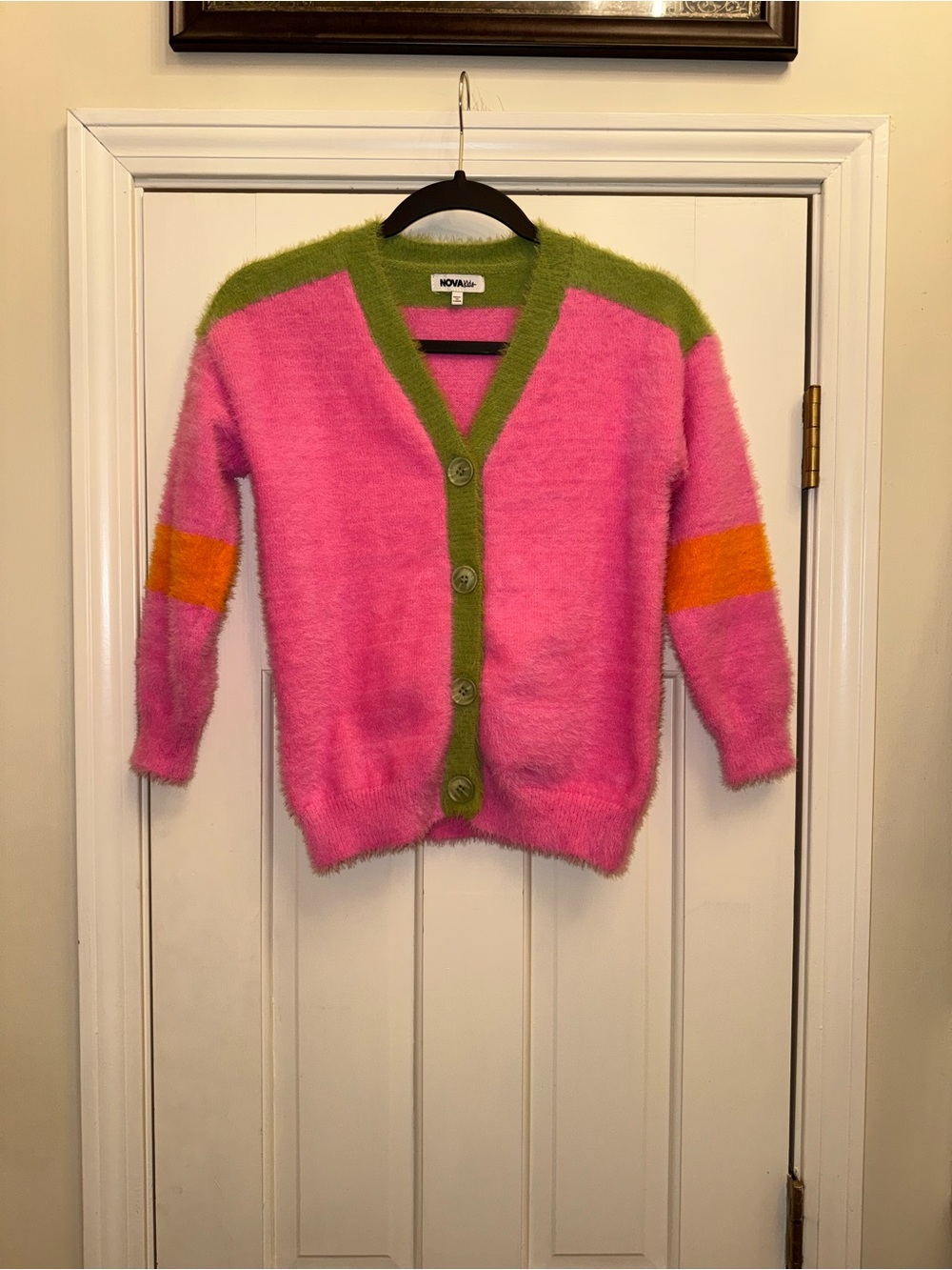 Fashion Nova Kids Pink Fuzzy Colorblock Cardigan Size 7/8